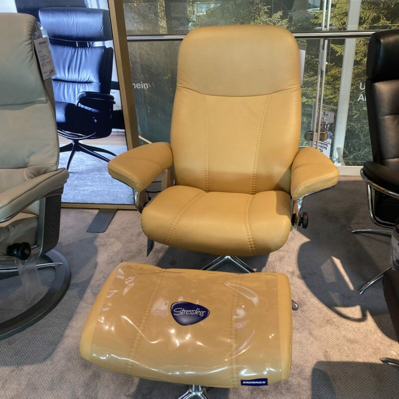 Stressless - Sessel Consul M Leder Paloma Honey Gelb Gestell Cross Aluminium Poliert Holz Eiche Mit Hocker - 4