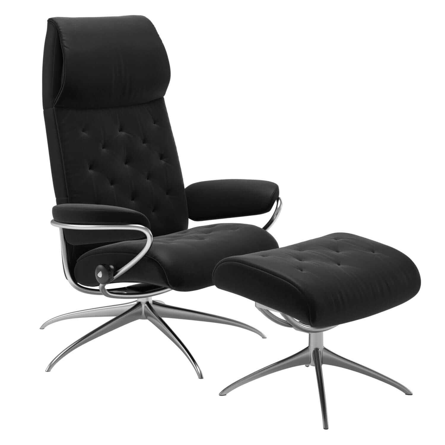 Stressless - Stressless Metro hohe Rückenlehne Standard Base Star Base Leder Paloma Black mit Hocker - 1