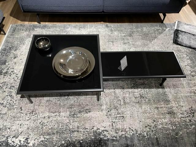 Rolf Benz - Polstergruppe Liv Smart Stoff 24.415 Graublau 24.144 Schwarzblau Aluminiumgestell Verkehrschwarz mit Couchtisch-Set - 6