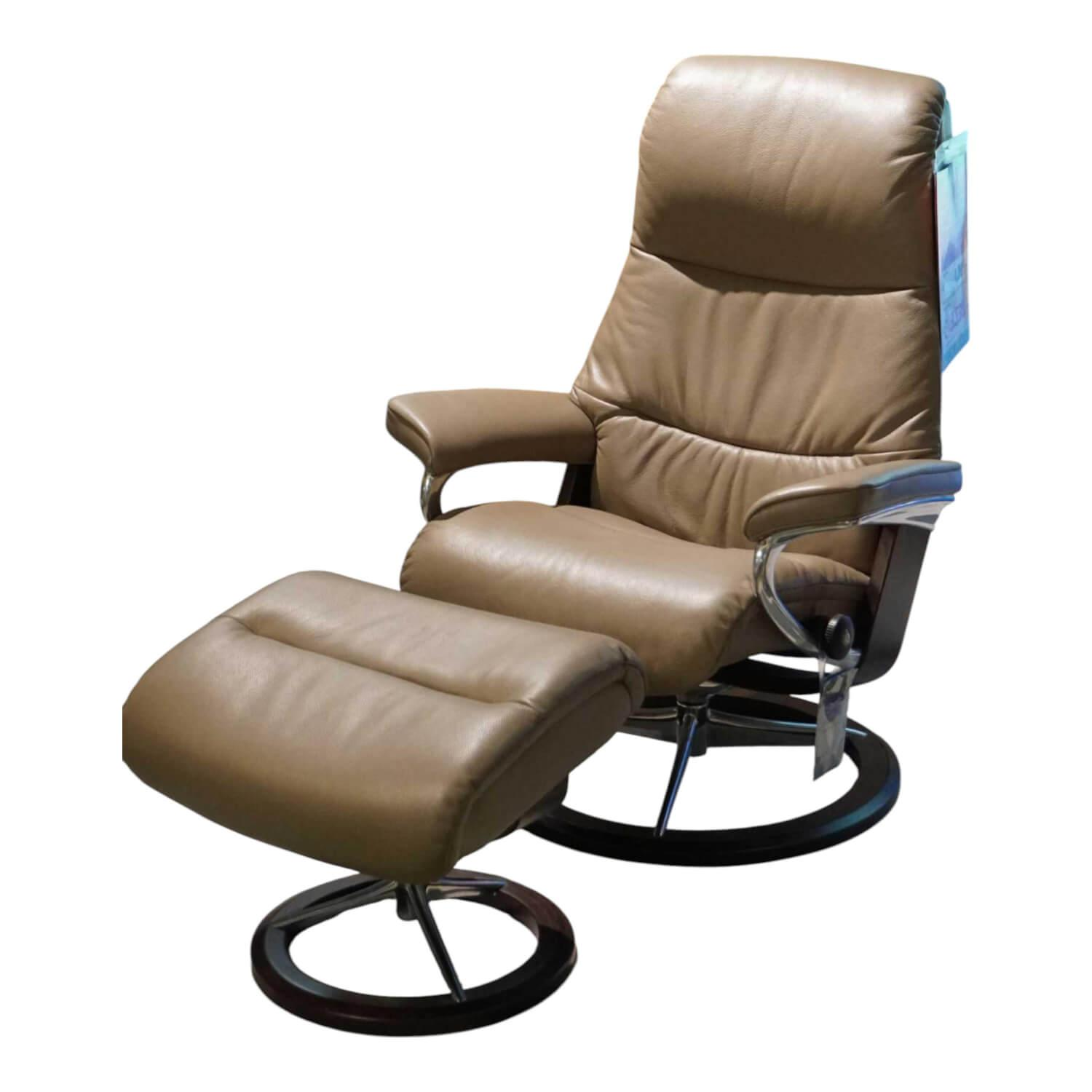 Stressless - Sessel View M Leder Cori 91 Mole 09 Signature Gestell Wenge mit Hocker - 1