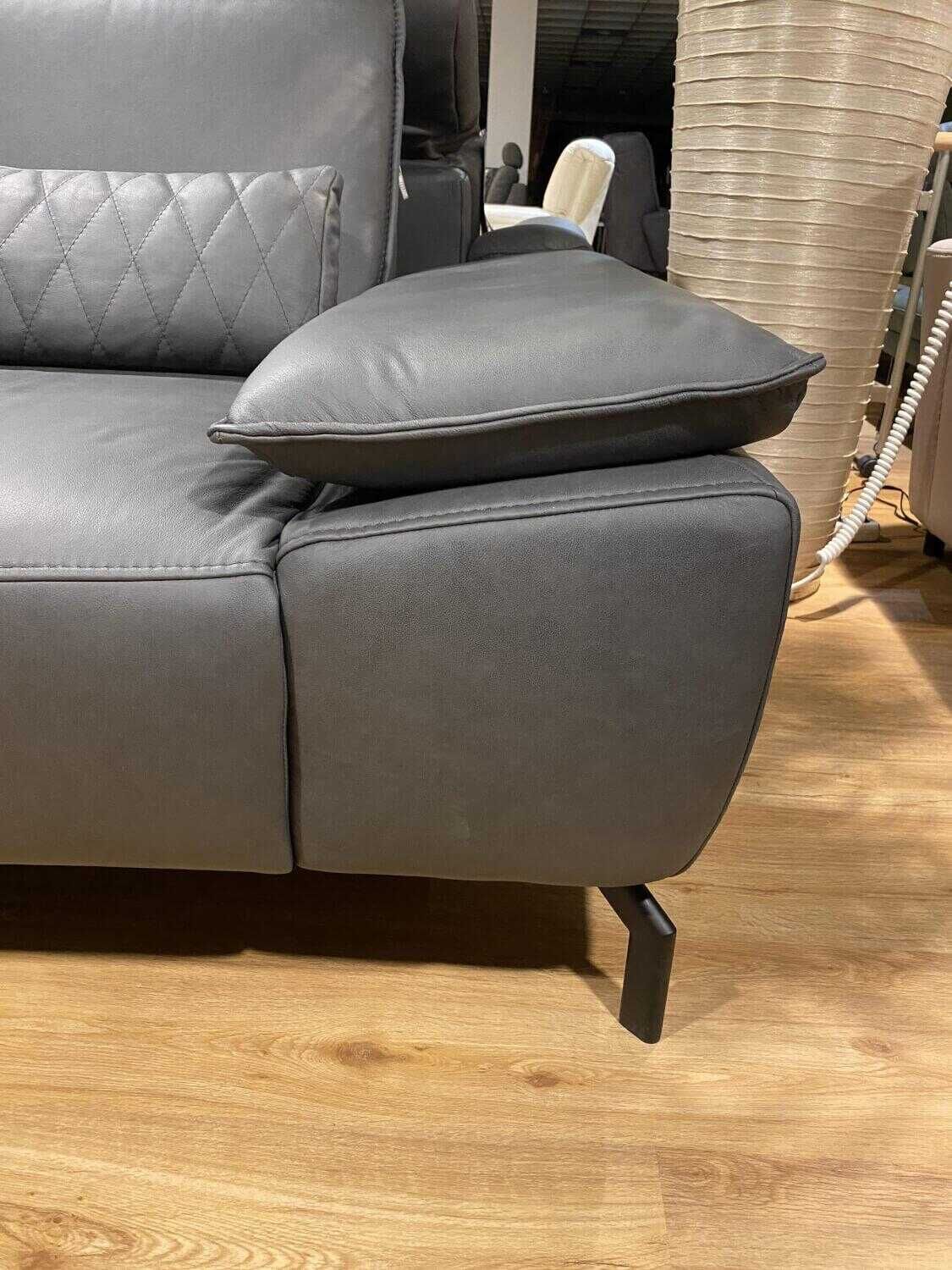 Musterring - Ecksofa MR 270 Leder 60 Cloudy Schiefer Grau mit Kopfstütze und 5 Kissen - 7