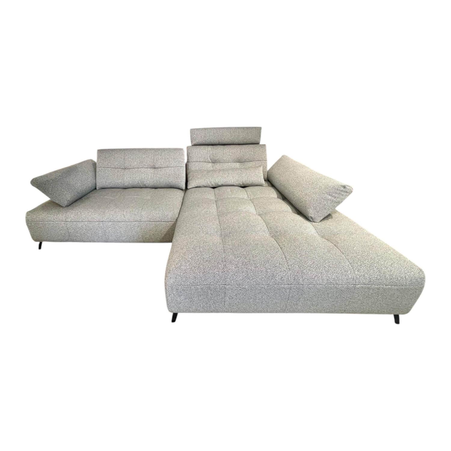 Contur - Ecksofa Comodo Stoff Q2 Rustico Azuro Grau Füße Metall Anthrazit Inklusive Lendenkissen - 1