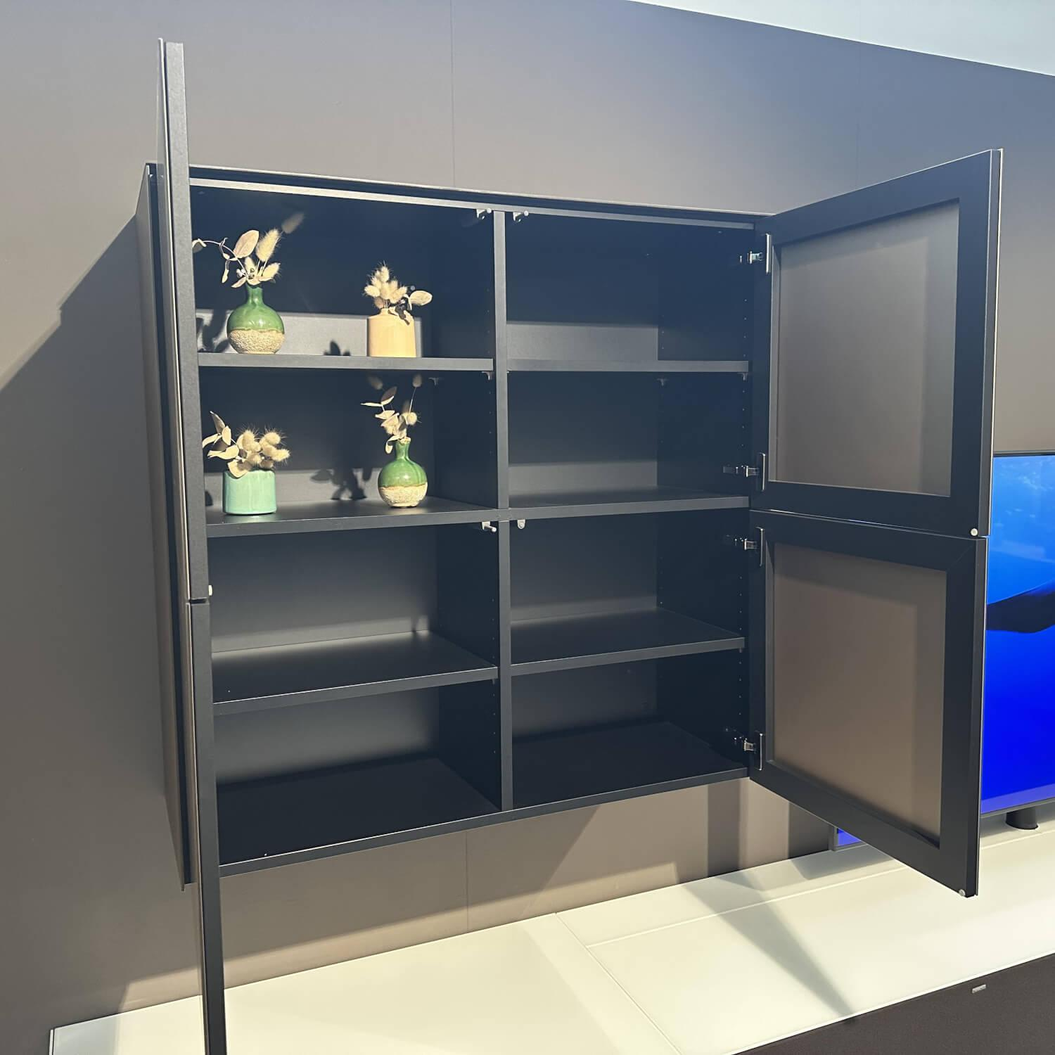 Spectral Smart Furniture - TV Kombination Ameno Korpus Lack Black Schwarz Front Glas Metallic Bronze Und Stoff Carbon Glas Snow Weiß - 4