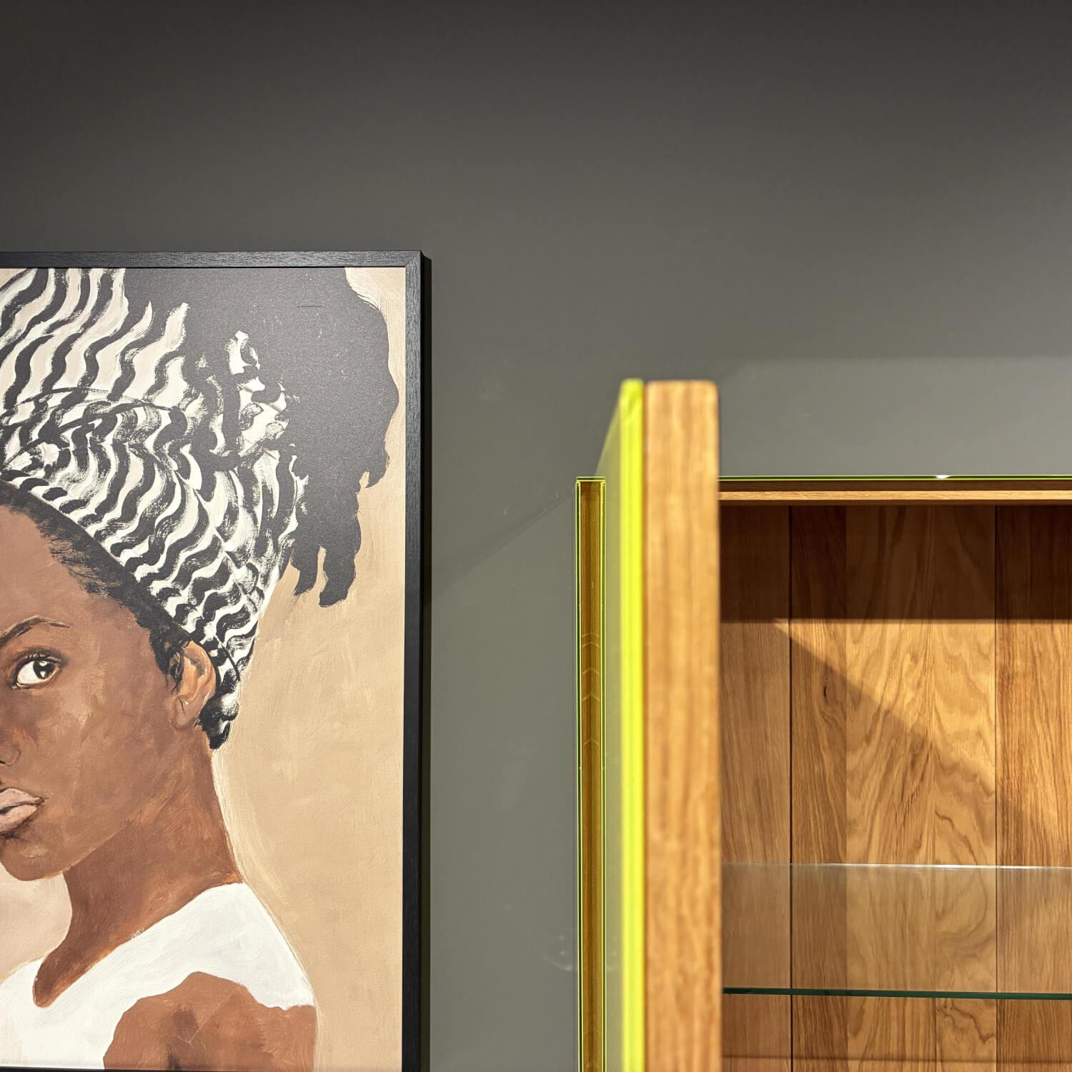 Scholtissek - Highboard Geschirrschrank Novus Glas Glänzend Zinkgelb Gelb Korpus Knorrige Eiche, Gestell Sockel 5 cm, schwarz - 3