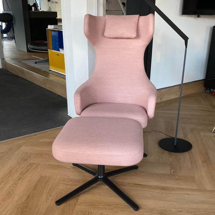 Vitra - Sessel Grand Repos Stoff Dumet Zart Rosé Rosa 4 Sternfuß Aluminium Basic Dark Pulverbeschichtet Schwarz Mit Hocker - 3