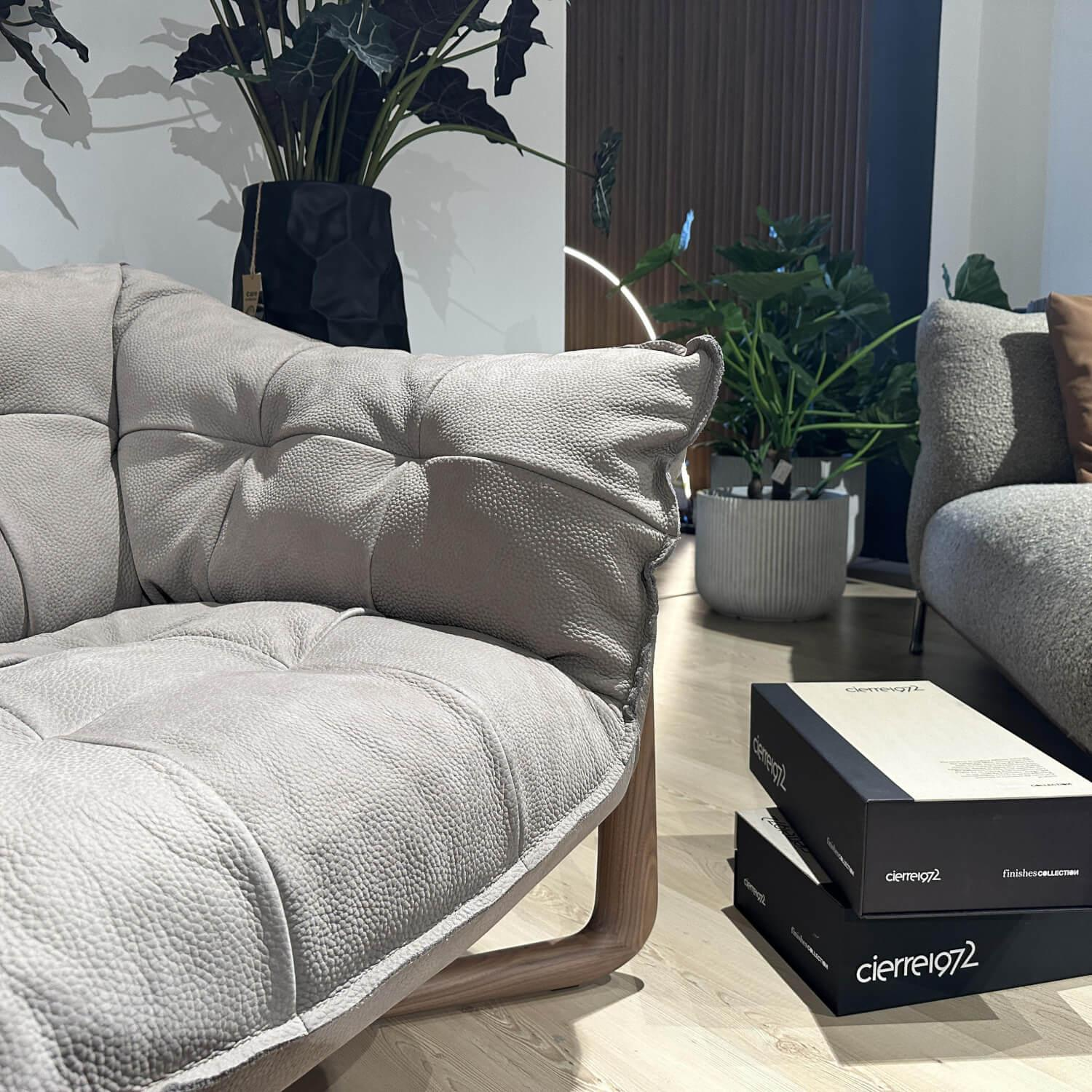 Cierre - Lounge Sessel Donald Leder 5 Nabuk 97 Tortora Braun Grau Gestell Canaletto Walnuss Gebleicht - 2