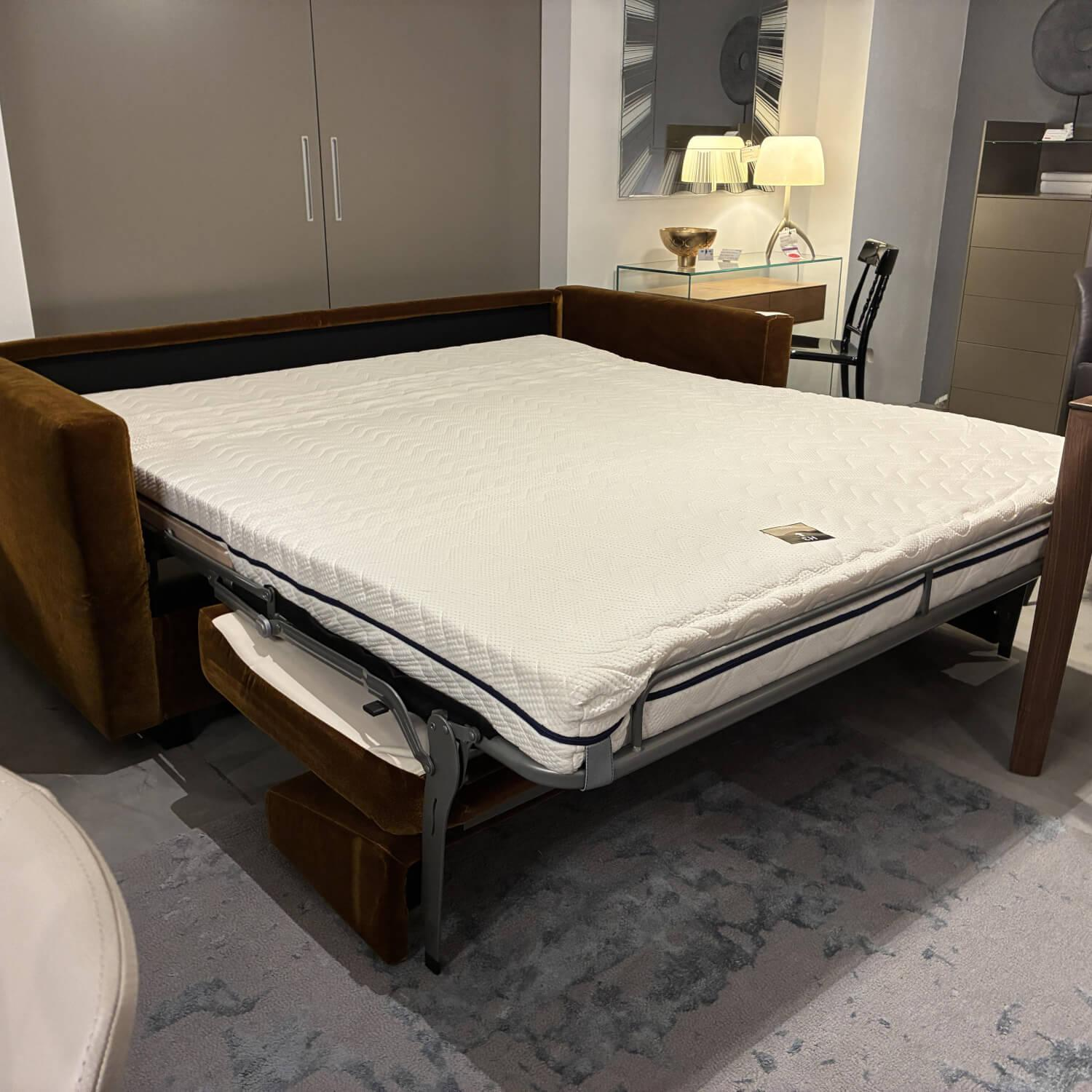 Signet - Schlafsofa Kyoto Stoff F Genua Kupfer Gelb Orange Holzfüße Buche Schwarz Mit Klappbaren Armlehnen - 5