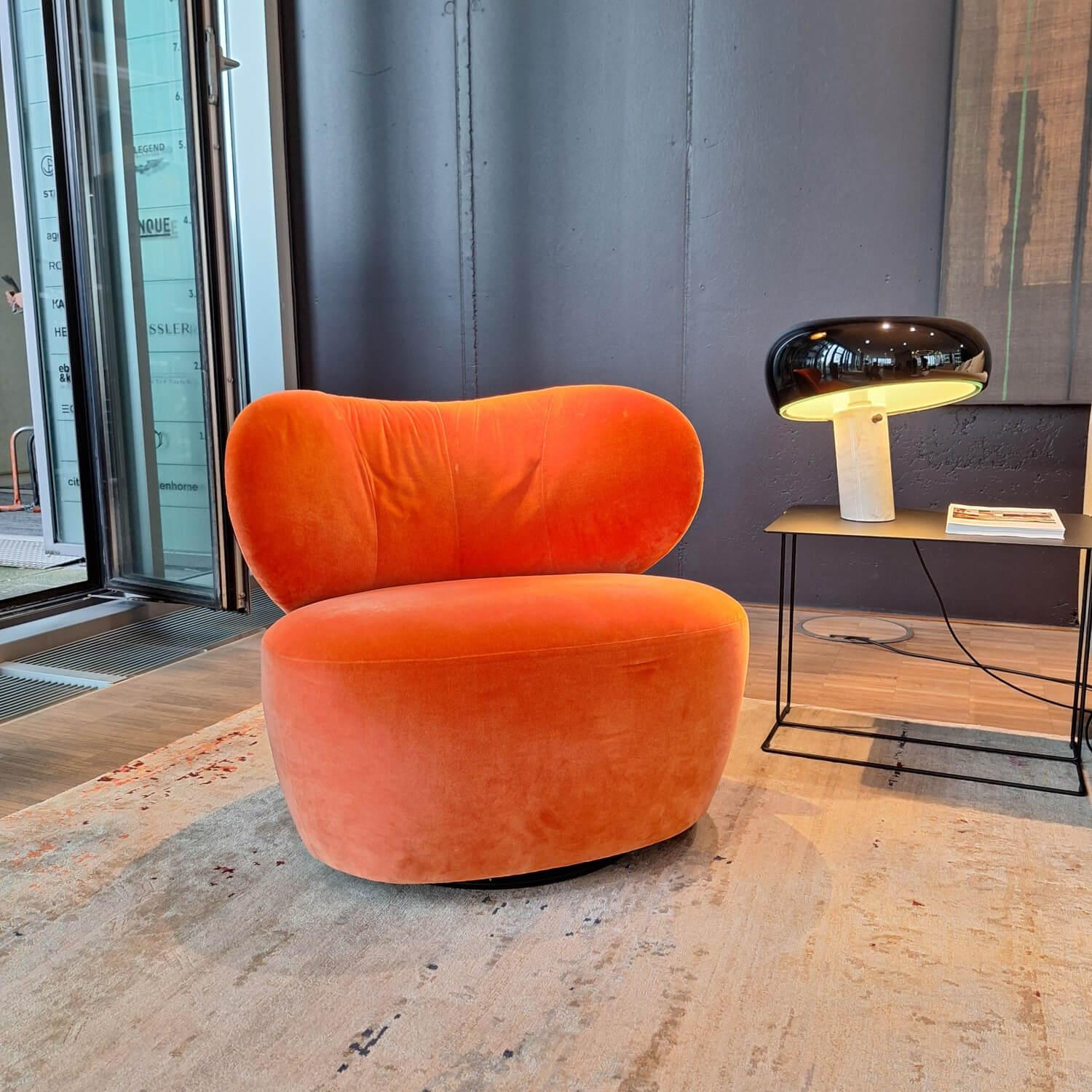 Walter Knoll - Sessel Bao Außen Leder Seddle Coffee Schwarz Innen Stoff Samt Harald Pumpkin Orange Drehteller Schwarz - 3