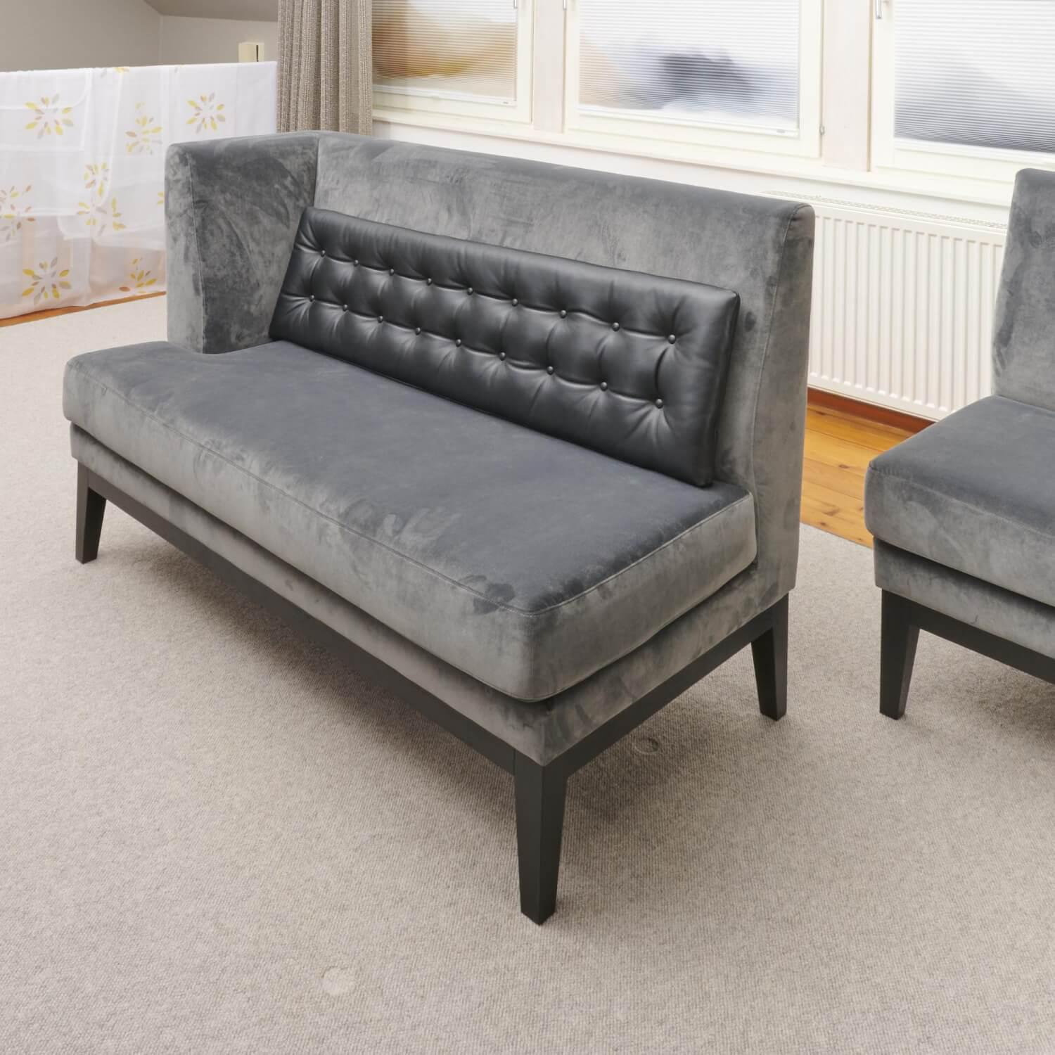 Bielefelder Werkstätten - 2er-Set Bank Polo Dining Stoff City Velvet Reloaded Grau Gestell Esche Schwarz Gebeizt Mit Vorstellkissen - 15