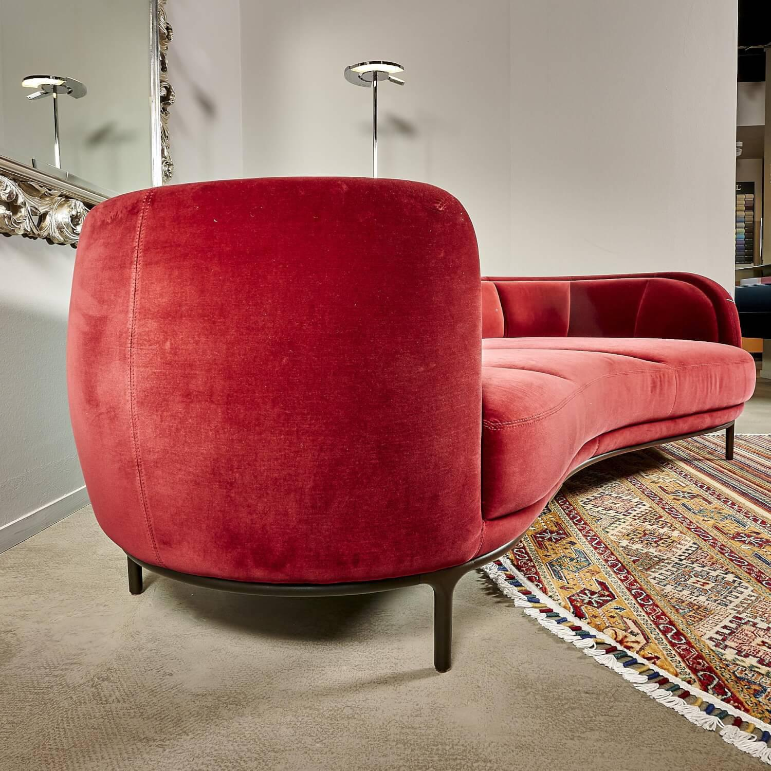 Sofa Vuelta Lounge Bezug Stoff Velvet Bordeaux Rot Füße Bronze