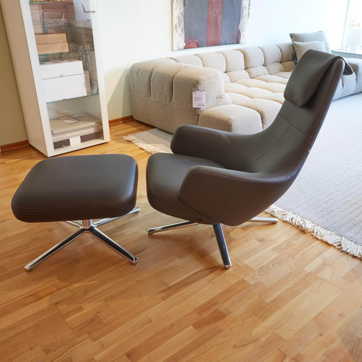Vitra - Relaxsessel Repos Mit Ottoman Leder Premium 23 Chocolate 68 Braun Untergestell 02 Poliert - 8