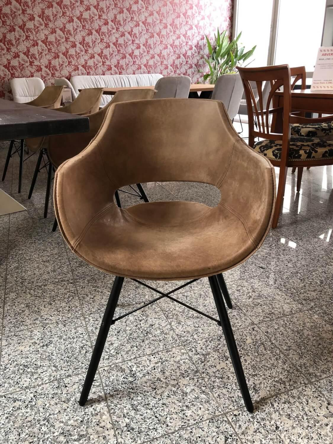 Bodahl - 4er-Set Stuhl Jazz Leder 105 Kenia Brown Braun 4 Fußgestell Holz Schwarz Lackiert Mit Metallstreben - 3