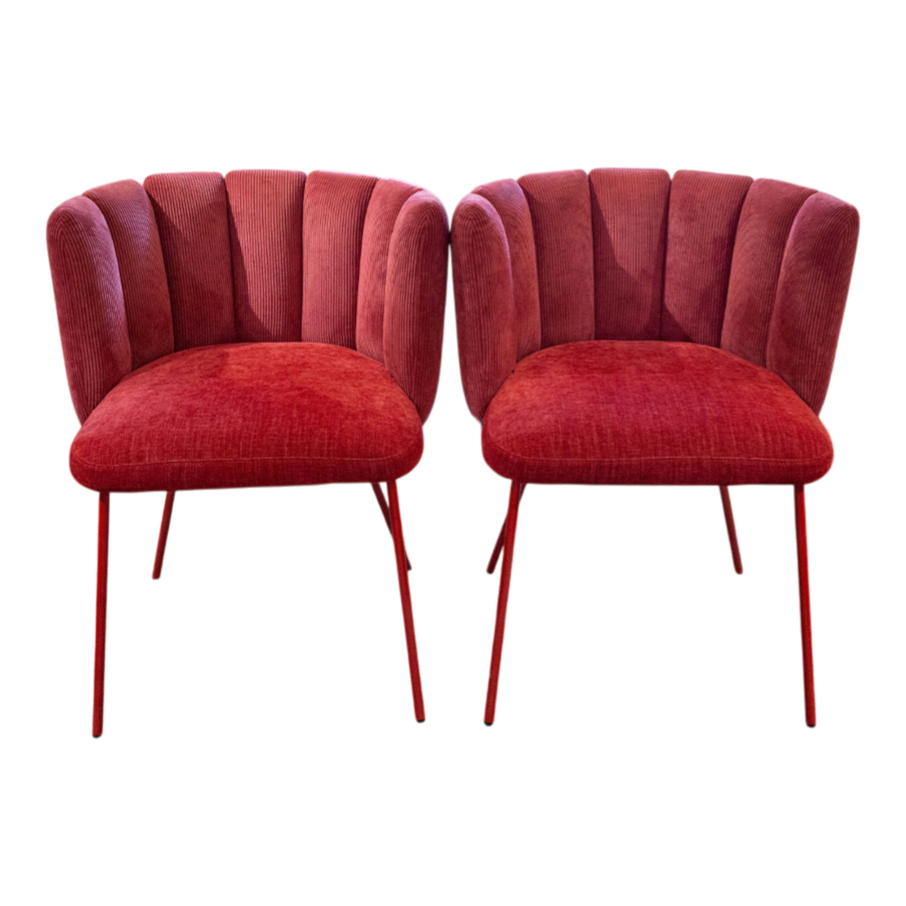 KFF - 2er-Set Stuhl Gaia Stoff Lisboa Bordeaux Sitzfläche Boston Rot Gestell Metall Lackiert Rot - 1