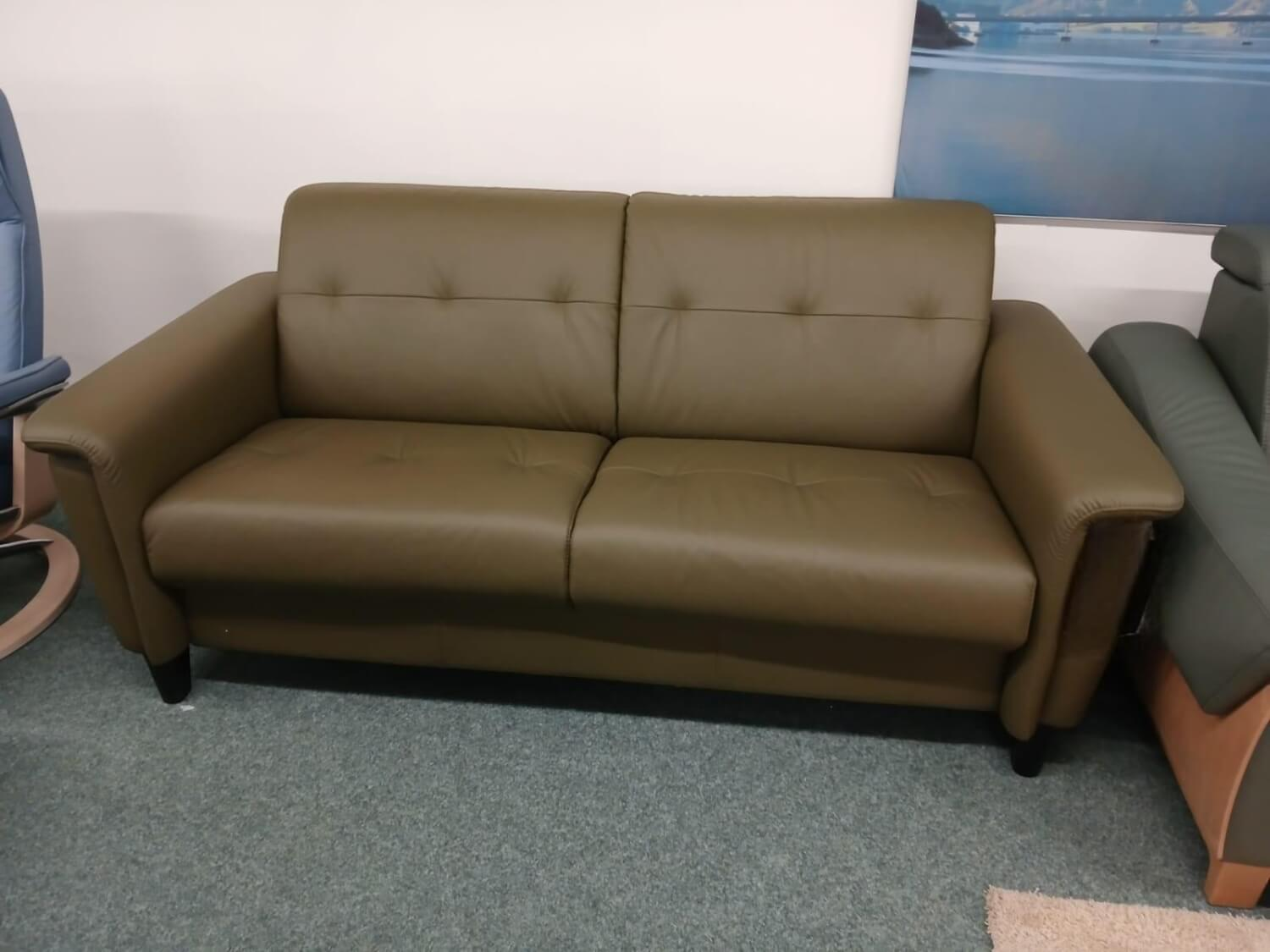 Stressless - Sofa Flora Mit Gepolsterter Armlehne Leder Paloma Dark Olive Dunkelgrün Grau  Fuß Holzbein Rund Schwarz - 5