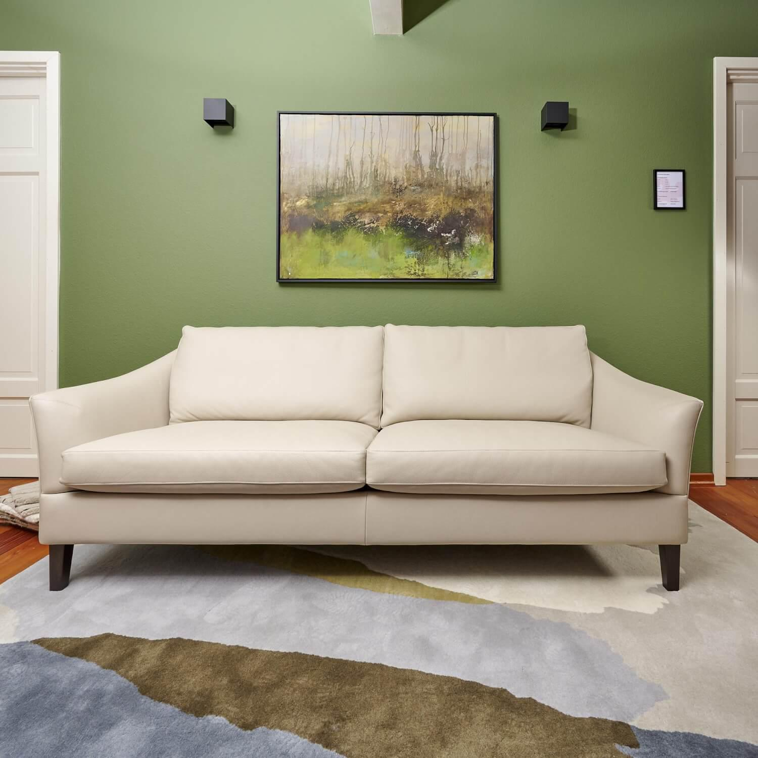 Bielefelder Werkstätten - Sofa Saloni Leder Normandie Kiesel BW 0140 020 Beige Gestell Eiche Wengefarbig - 9