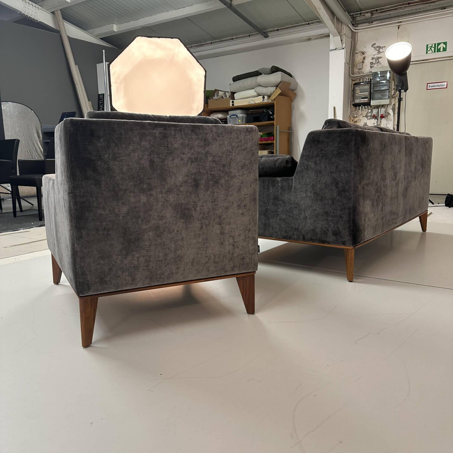 Werther - Sofa Mit Sessel Skagen Bezug Stoff Dark Grey U302K Dunkelgrau Untergestell Nussbaum - 17