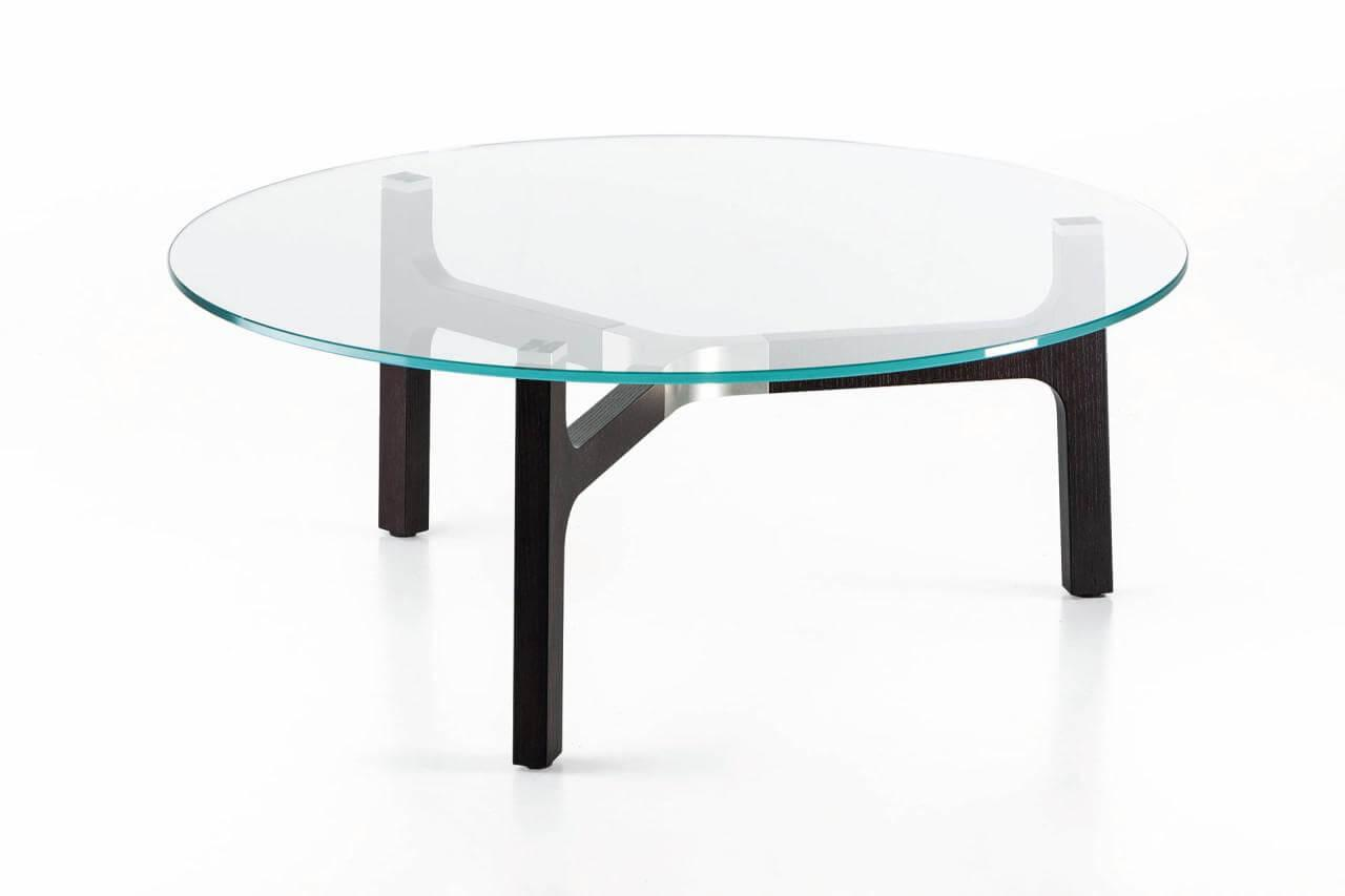 Bielefelder Werkstätten - Couchtisch Porto 90 Platte Glas Optiwhite Gestell Esche Furniert Wengefarbig Gebeizt Auflage Edelstahloptik - 2