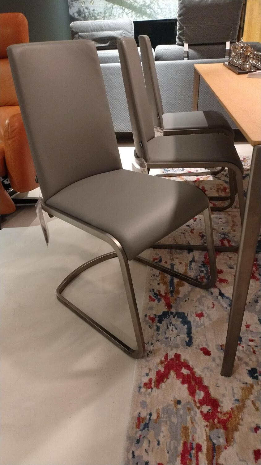 Team 7 - 6er Set Freischwinger F1 Leder L1 Mittelgrau Gestell Stahl Bronze Matt - 7