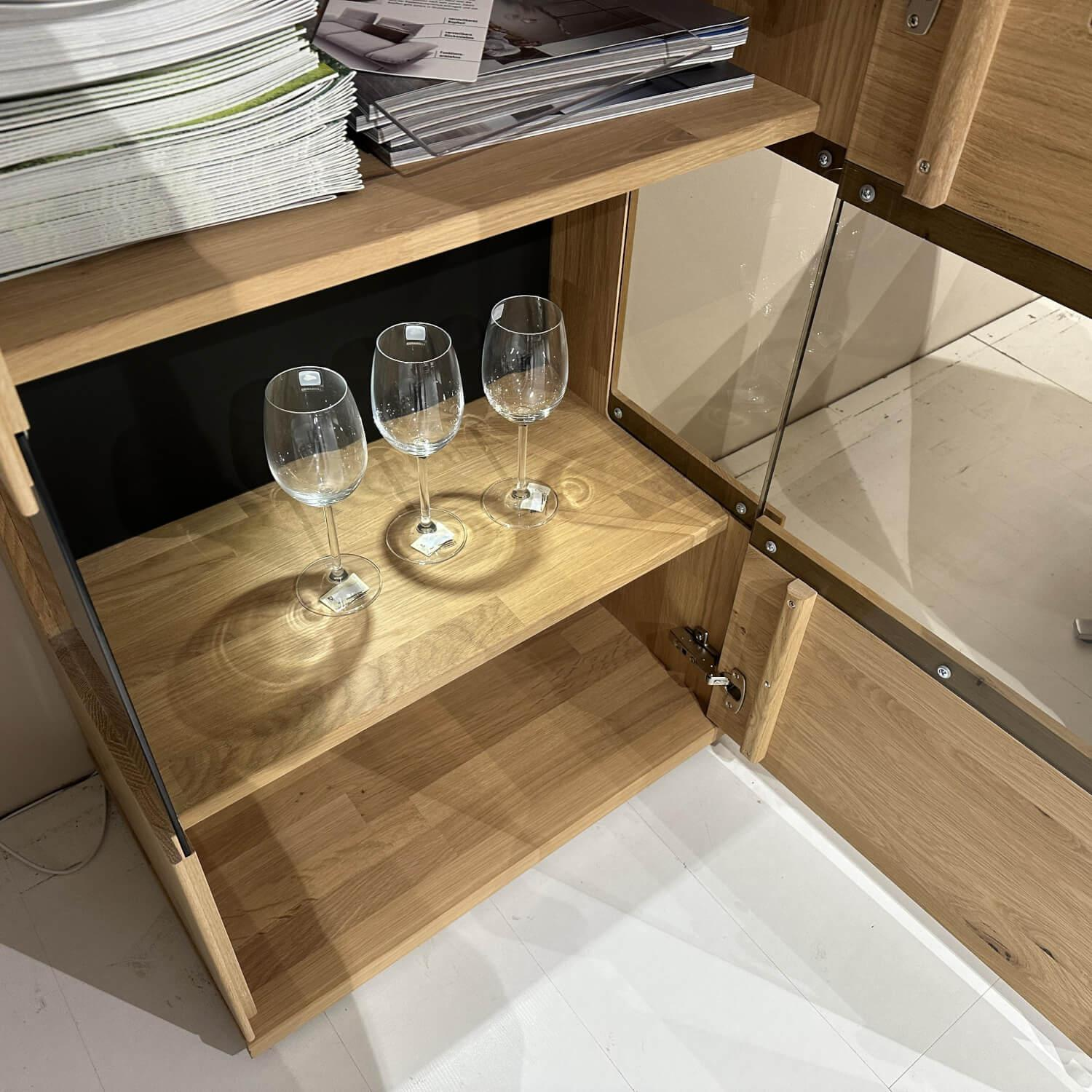 Musterring - Vitrine Portland Holz Wildeiche Massiv Weißgeölt Glas Anthrazit Satin Mit Beleuchtung Anschlag Rechts - 4