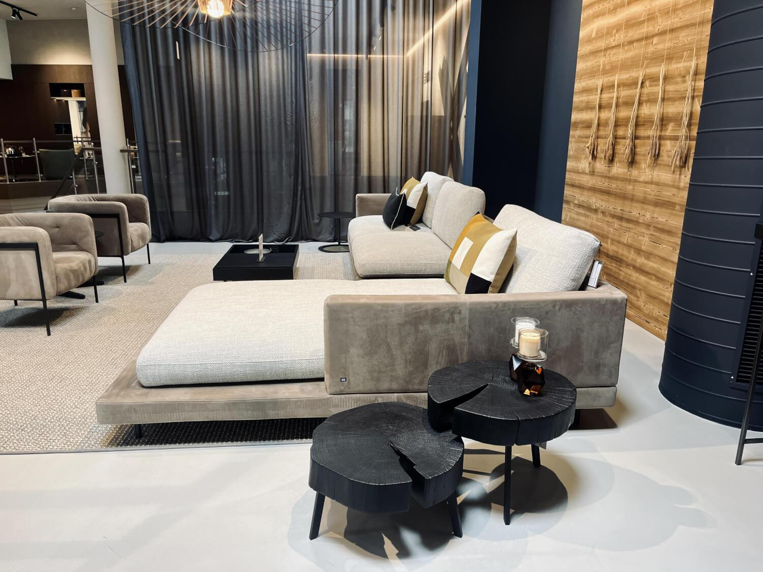 Rolf Benz - Wohnlandschaft Sina Stoff 26 385 Creme Weiß Und Leder 42 402 Beige Grau Fuß Stahl Verkehrsschwarz Schwarz Pulverbeschichtet - 3