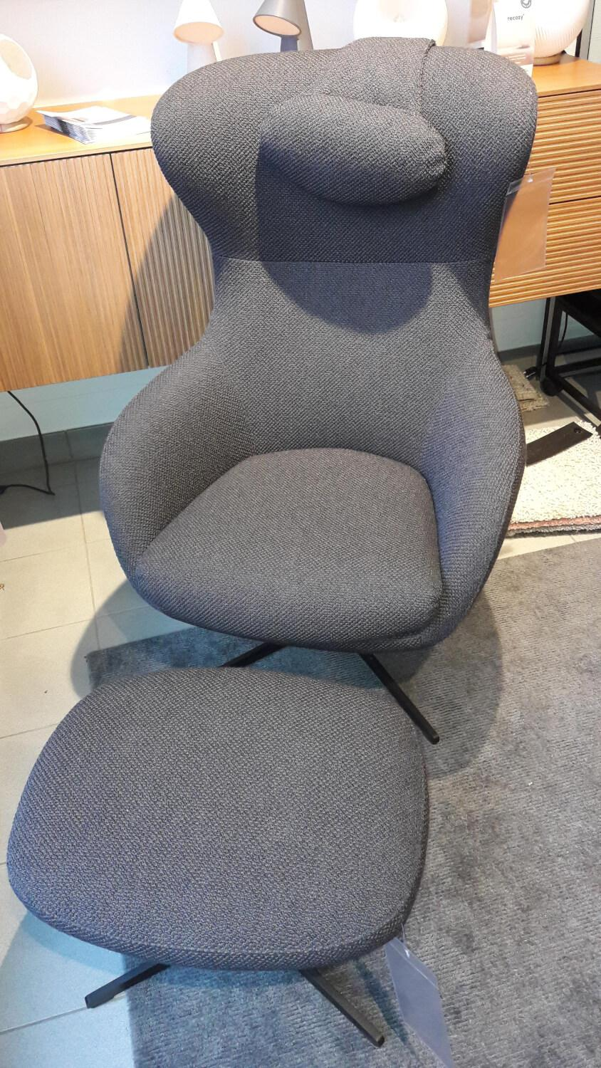Signet - Sessel Jester Bezug Stoff Varese Blau-Kupfer Untergestell Feinstruktur Schwarz Inklusive Hocker - 5