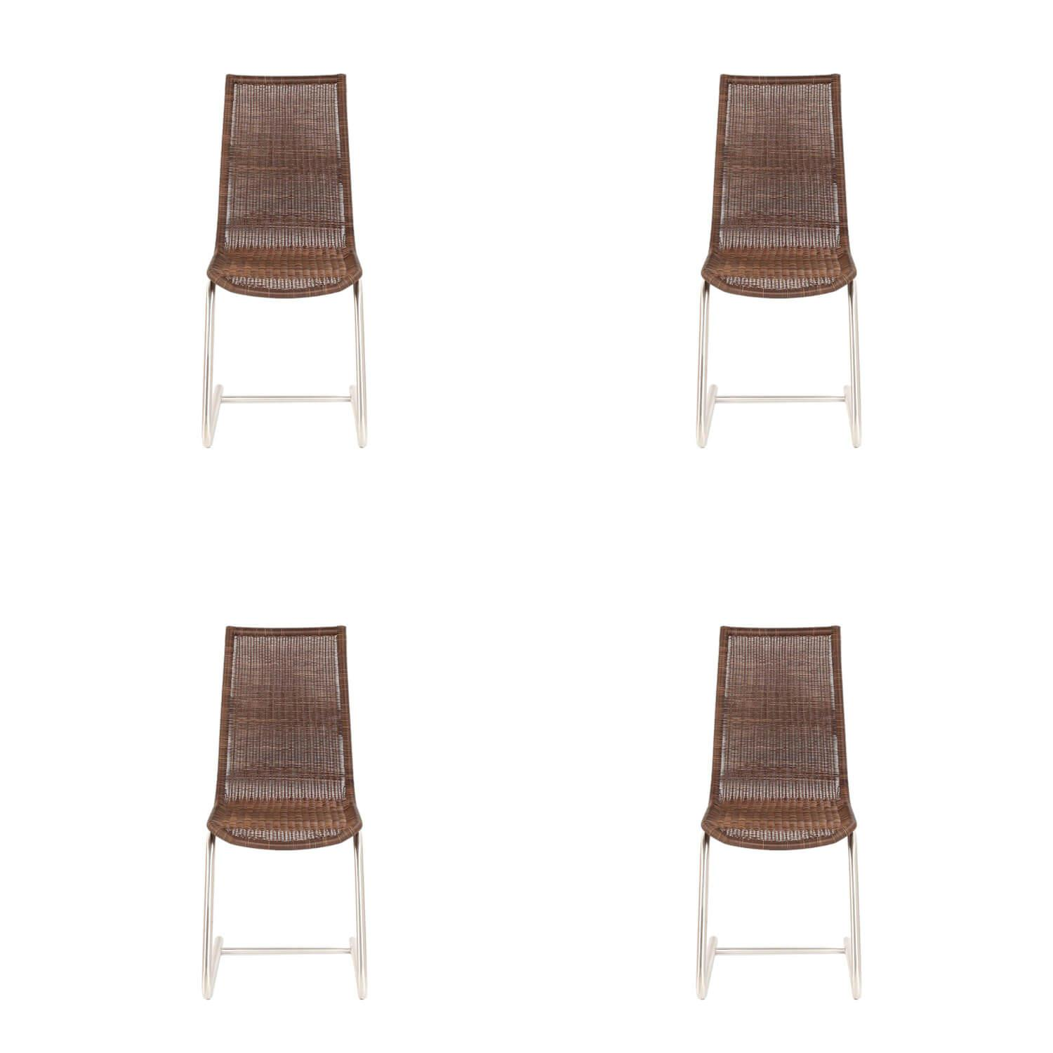 Lavida - 4er Set Freischwinger Jenny Vollgeflecht Coffe Creme Braun Untergestell Rundrohr Edelstahl - 1