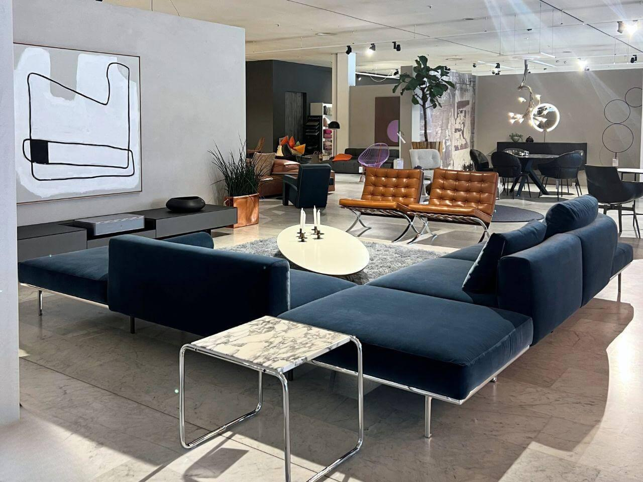 Knoll International - Wohnlandschaft Matic Stoff Iseo Blau (08) T-Naht Gestell Aluminium Glänzend - 4