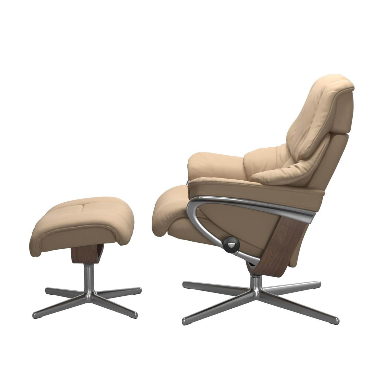 Stressless - Relaxsessel Reno M Leder Paloma 20 Beige Base Cross 40 Alu Holz 06 Walnuss Mit Hocker - 3