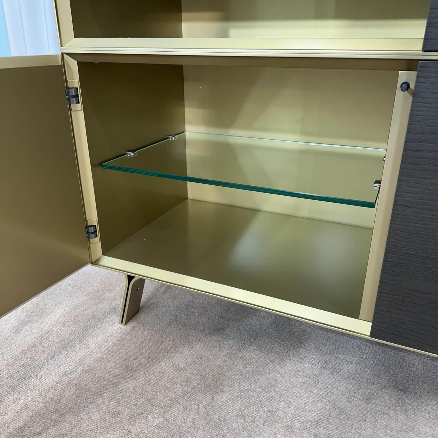 Highboard Domino Holz Wenge Schwarz Innen Gold Schubladen Hellgrau