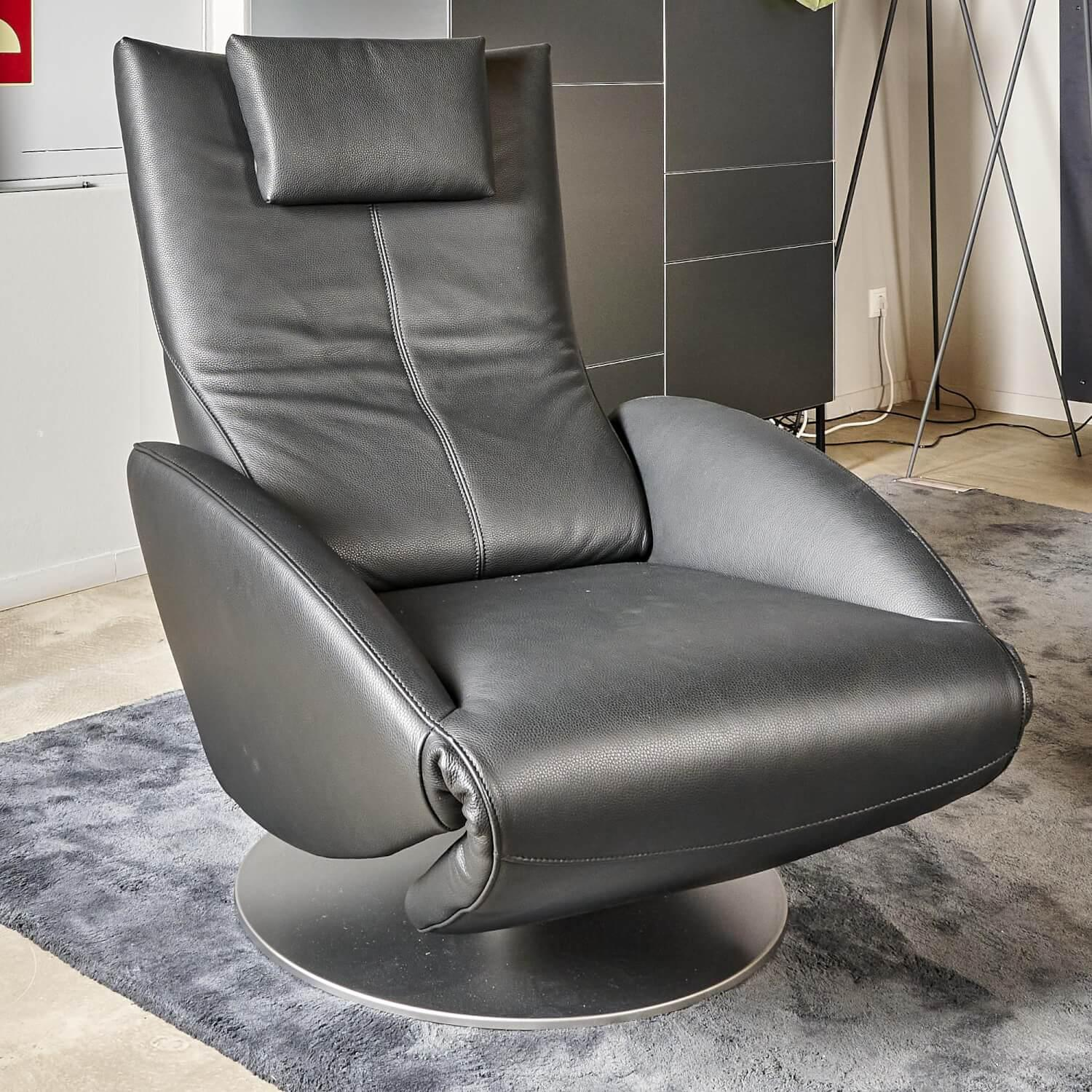 FSM - Relaxsessel Mate Mit Motorischer Verstellung Bezug Leder Living Black Drehteller Perlglanz - 11