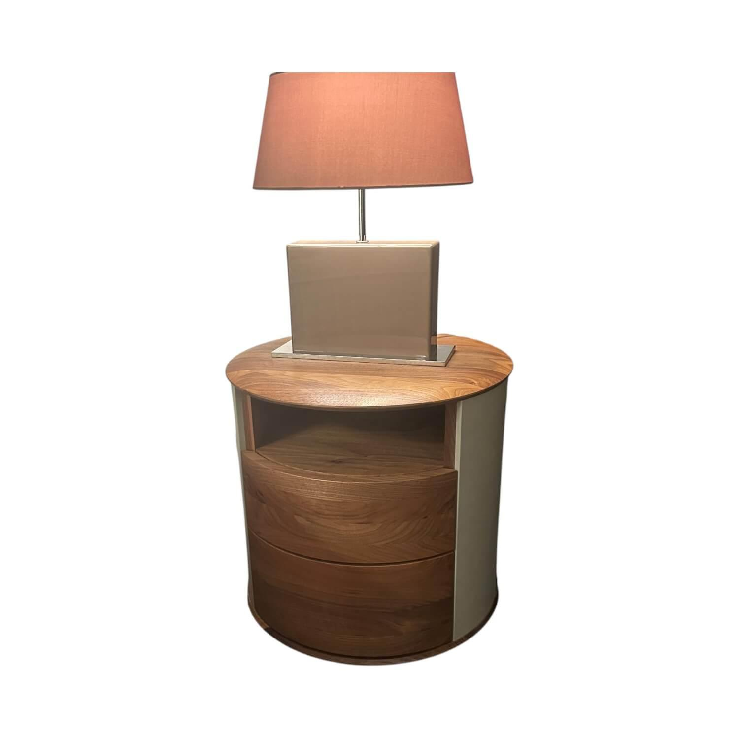 YOMEI - Nachtschrank S100 Korpus Leder Taupe Beige Front Und Schubladen Nussbaum - 1