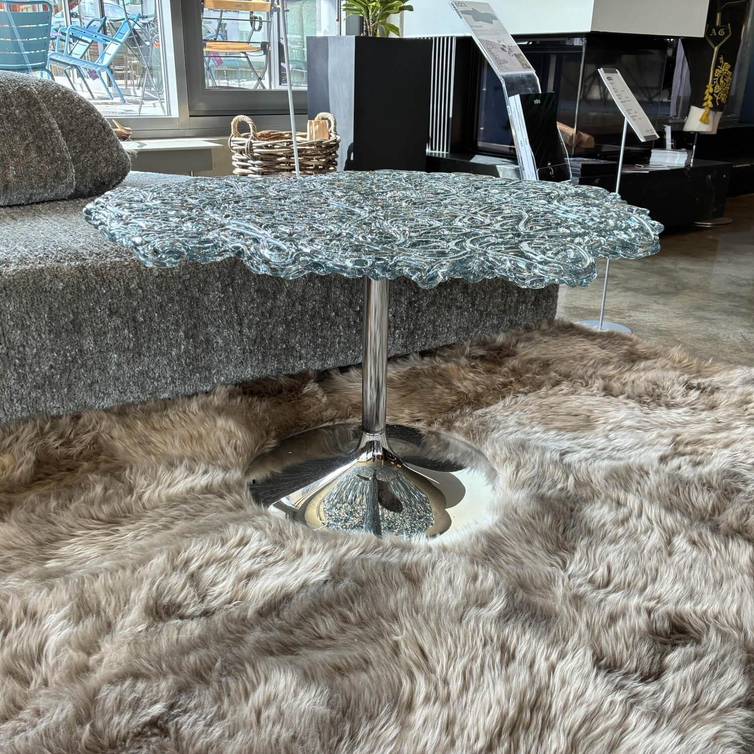 Edra - Couchtisch Diamante Platte Polycarbonat Glasgrün Sockel Metall - 5