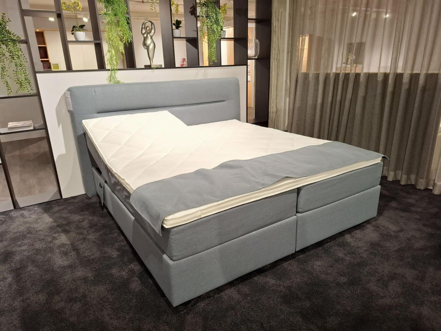 Global - Boxspringbett Valencia Stoff Luca 158 Niagara Blau mit 2 Matratzen und Topper - 5
