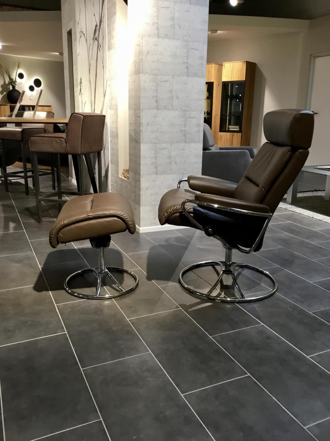 Stressless - Relaxsessel Tokyo High Base Leder Paloma 88 Chestnut Braun Gestell Metall 40 Chrom Inklusive Hocker - 6