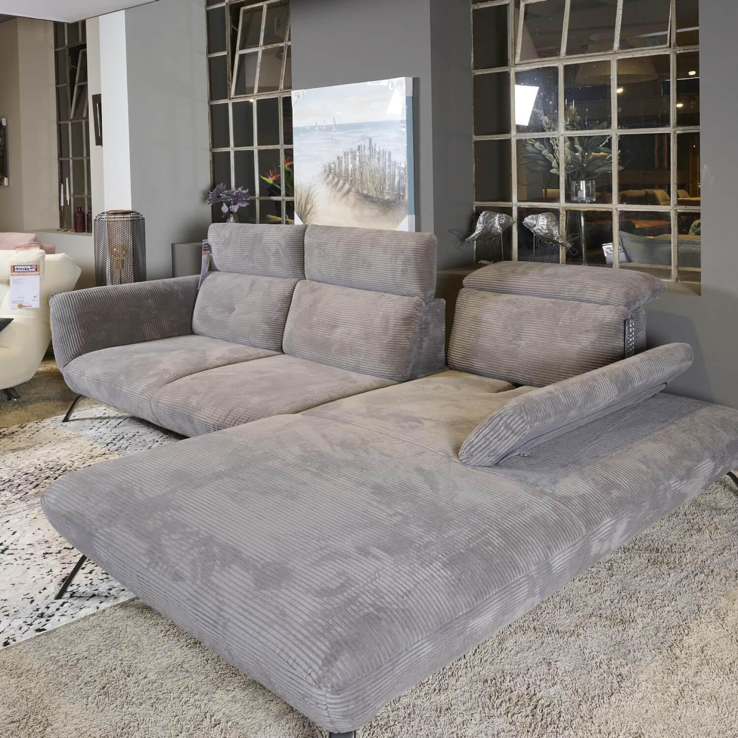 Steinpol - Eckgarnitur Seattle Cord Bezug Stoff Lincoln Grau 90 Metallfuß Schwarz Matt - 11