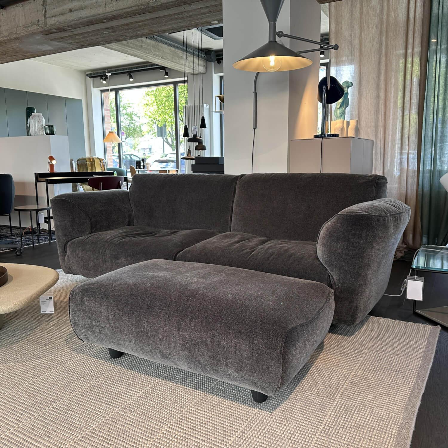 Edra - Sofa Grande Soffice Stoff Tessto 8568 Grau Füße Schwarz inkl. Hocker - 6