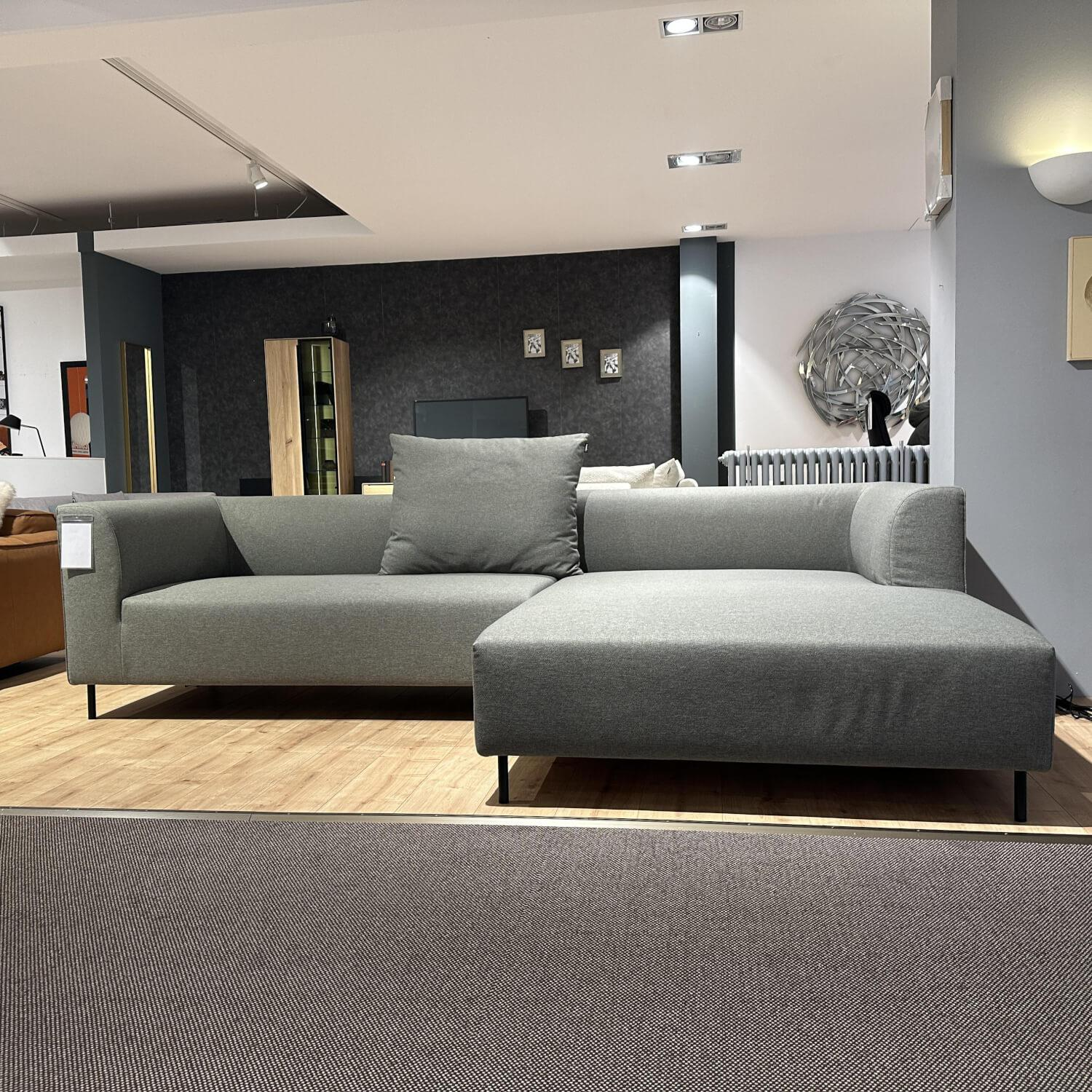 freistil Rolf Benz - Ecksofa 123 Stoff 3044 Betongrau Grau Rundrohrfuß Stahl Tiefschwarz Schwarz Mit Kissen - 3