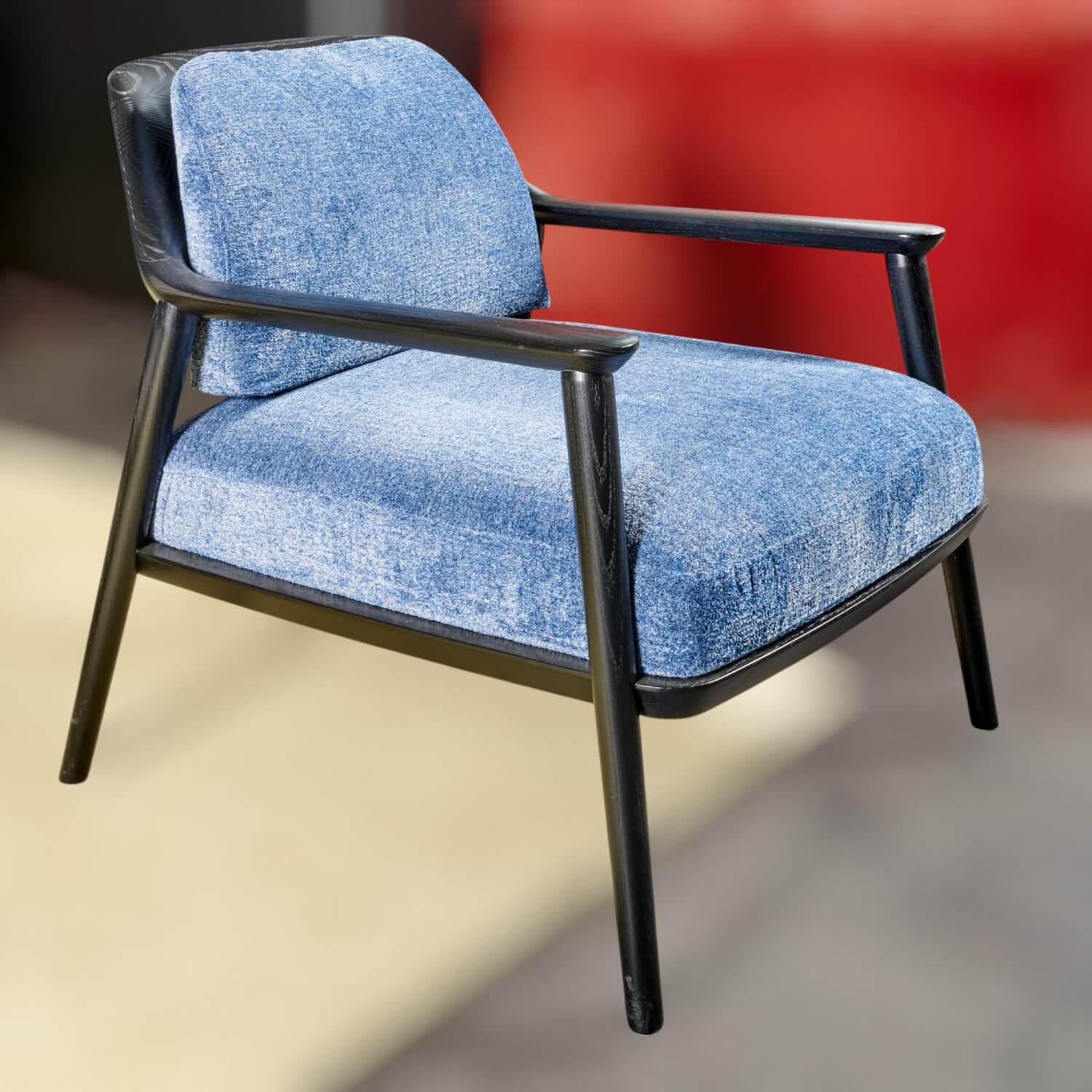 Bielefelder Werkstätten - Gatsby Sessel Stoff Mabelle BW1807-252 Blau Holz Schwarz - 3