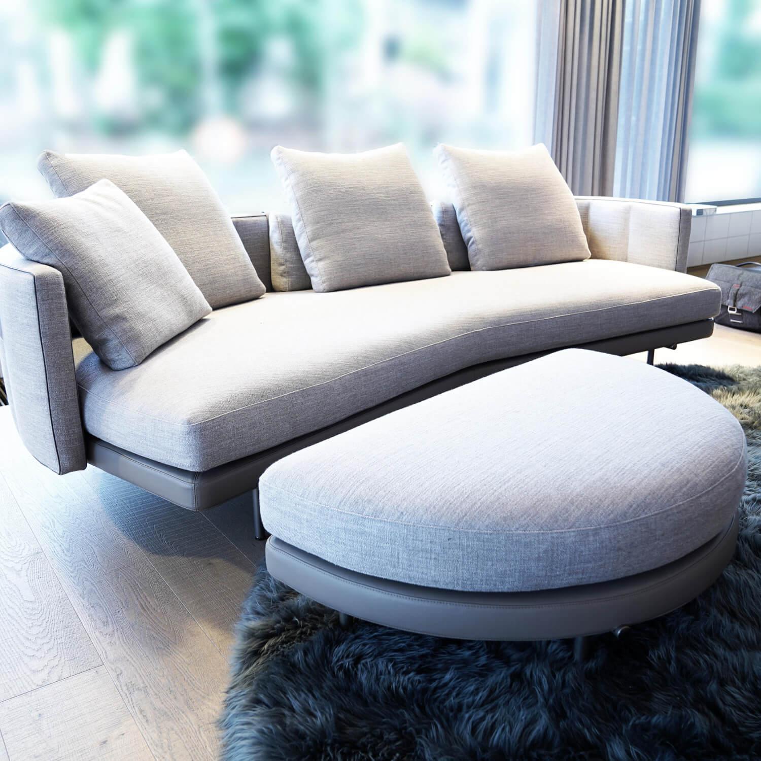 Minotti - Sofa Torii Low Stoff Dry 03 Agento Unterbau Leder Aspen mit Pouf - 2