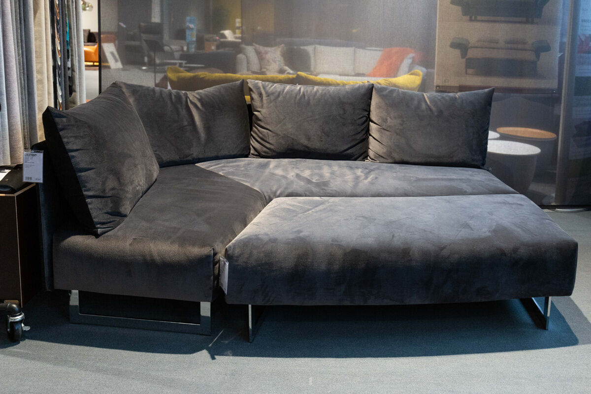 Franz Fertig - Ecksofa Taipei Stoff E4645 Dunkelblau Chrom mit Hocker - 2