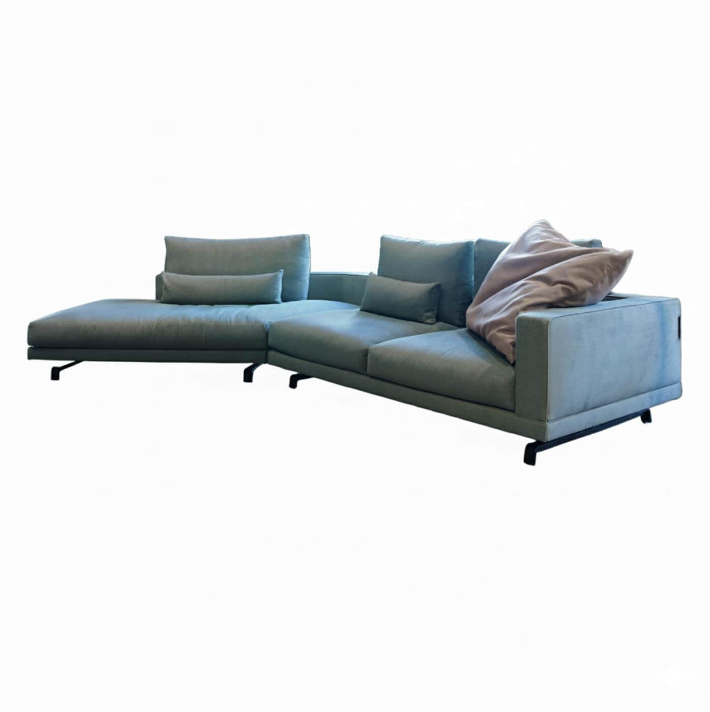 Molteni & C - Wohnlandschaft Octave Bezug Stoff Wing WG243 Grau Grün Gestell Metall Zinnfarbig Lackiert Inklusive Kissen - 1