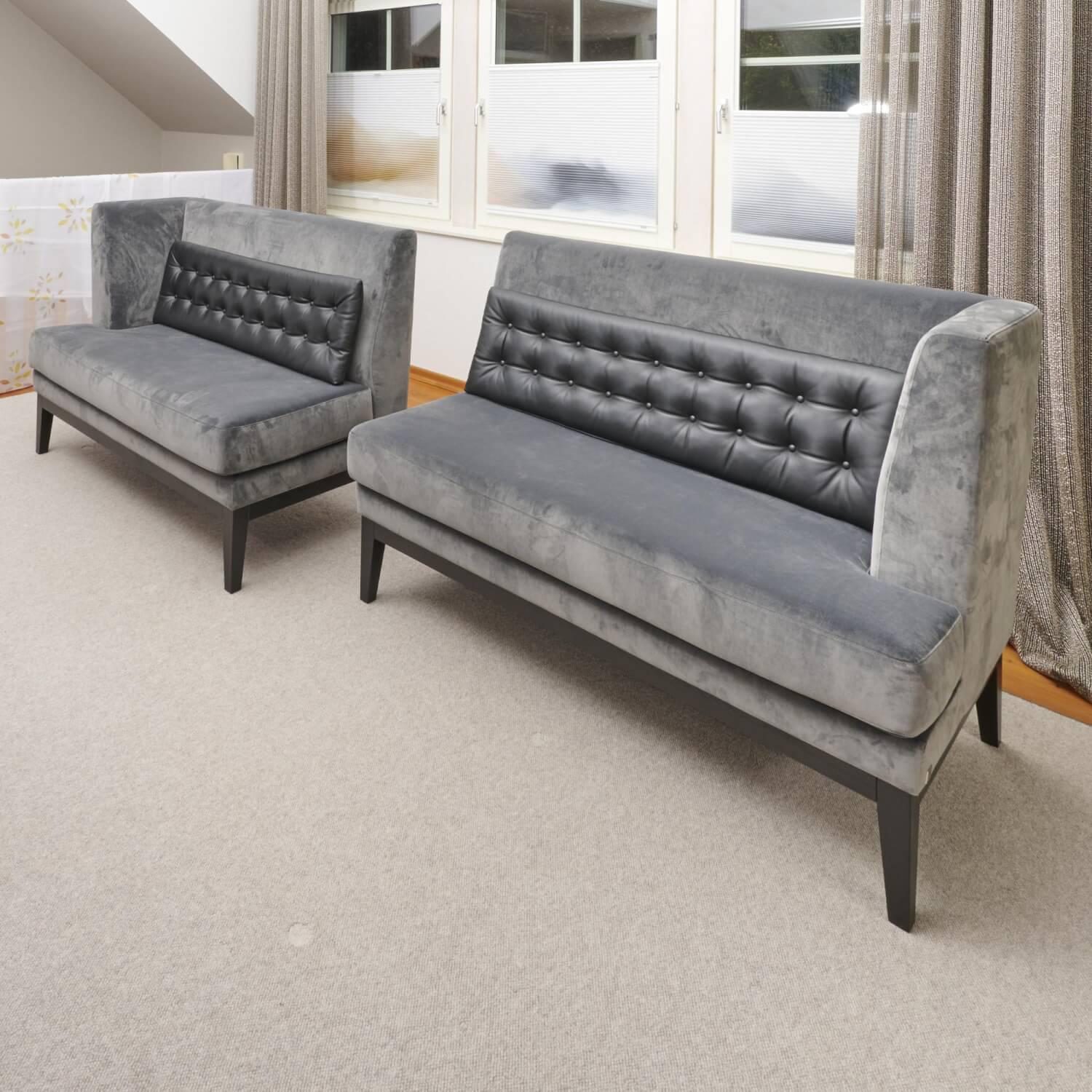 Bielefelder Werkstätten - 2er-Set Bank Polo Dining Stoff City Velvet Reloaded Grau Gestell Esche Schwarz Gebeizt Mit Vorstellkissen - 14