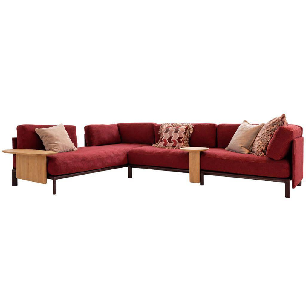 Vitra - Ecksofa Anagram Stoff Dedar A Perfekt Flower Tegola Rot Gestell Dunkel Bordeaux Pulverbeschichtet Inkl. 2x Anstecktisch Eiche Natur - 1