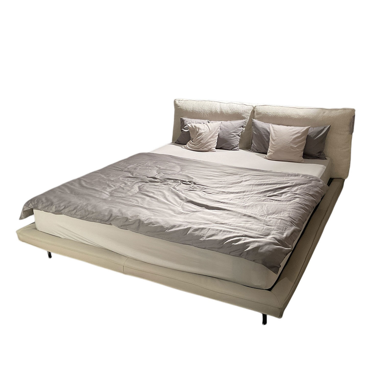 Cierre - Bett Divine Kopfteil Stoff 1 Lucinasco 20 Sand Beige Korpus Leder 2 Windsor 14 Grigio Grau Beige Füße Schwarz - 1