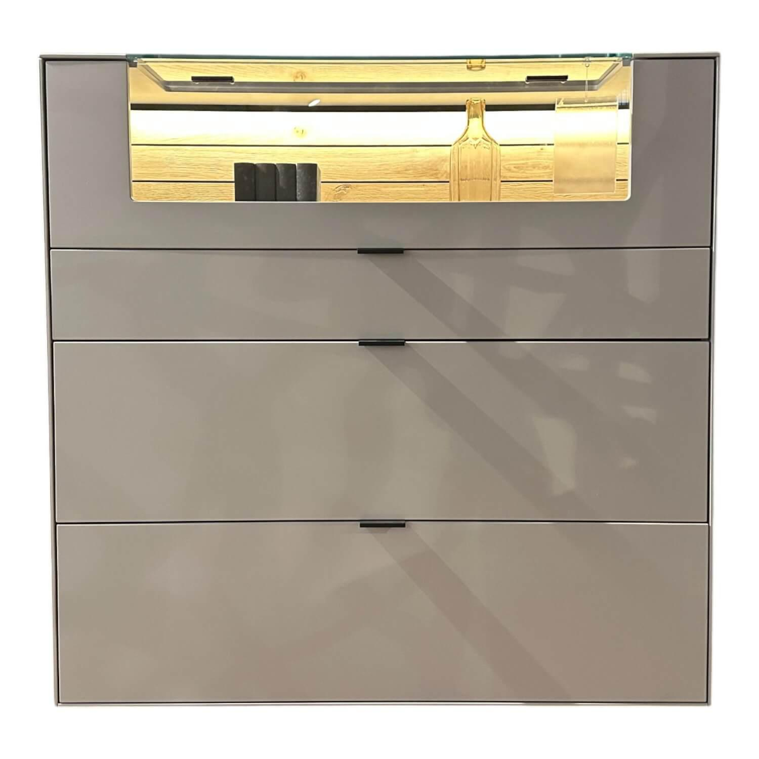 Wöstmann - Highboard WM2380 Lack Samtgrau Wildeiche Massiv Soft Gebürstet Mit Glasausschnitt - 1