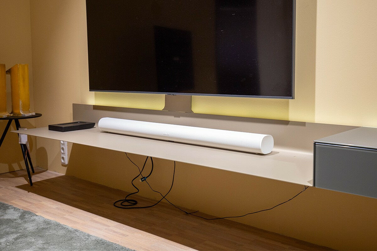 Spectral Smart Furniture -  Air-Board ARL 2000 Metall Champagne Matt Pulverbeschichtet Beige Grau Front und Auflage Colour Glas Granit Grau Inklusive Beleuchtung Und Mediaparket  - 2