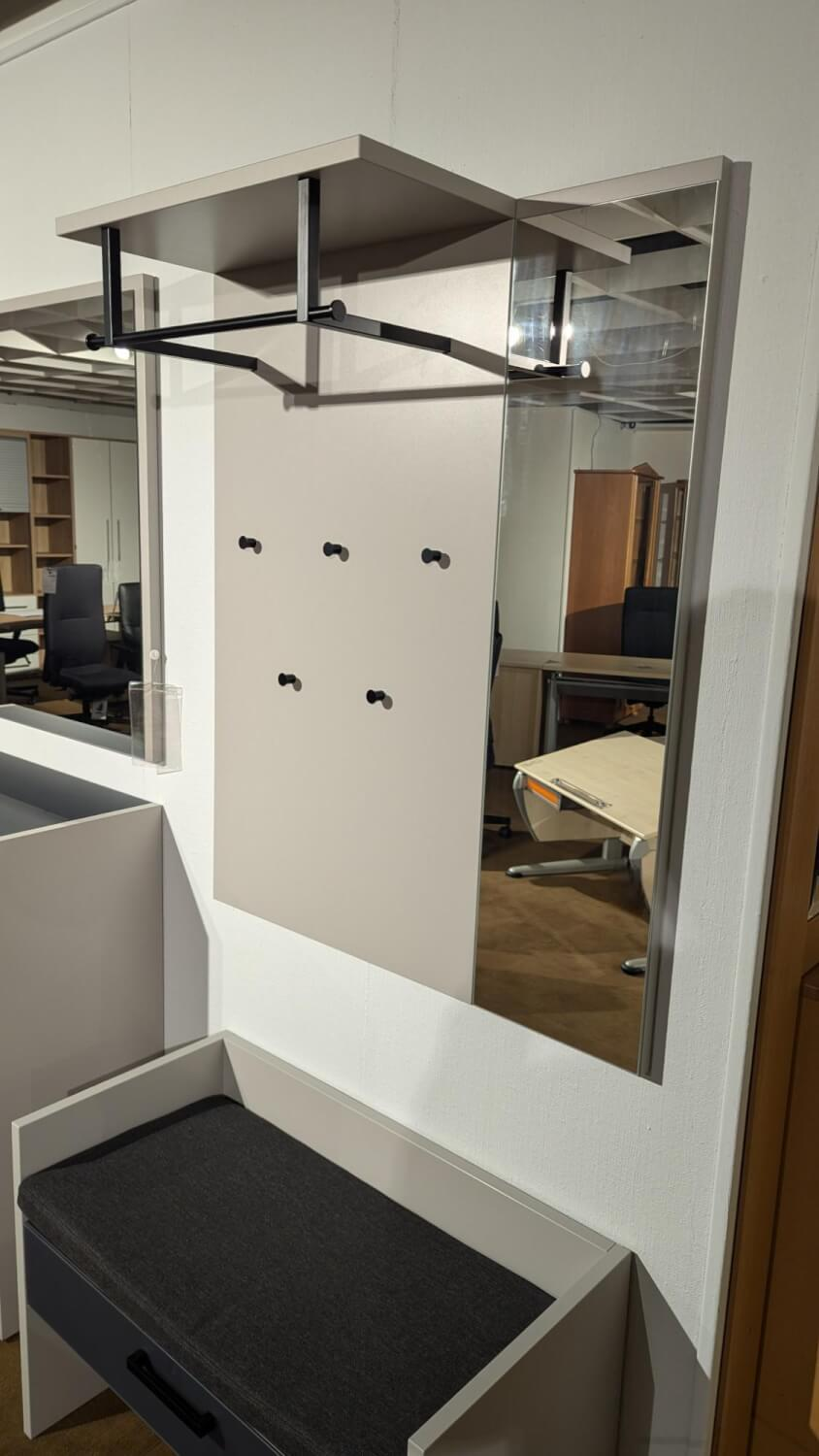 Wittenbreder - Garderobe Limu Front Glas Anthrazit Mattiert Korpus Lack Grau Weiß Bank Mit Sitzkissen Inklusive Spiegel - 2