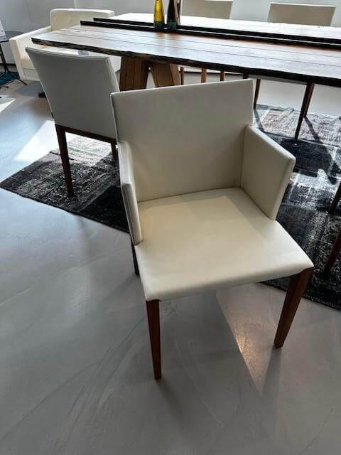 Walter Knoll - 6er-Set Stuhl Andoo Leder 50 P 1313 Naturweiß Weiß Füße Nussbaum - 6