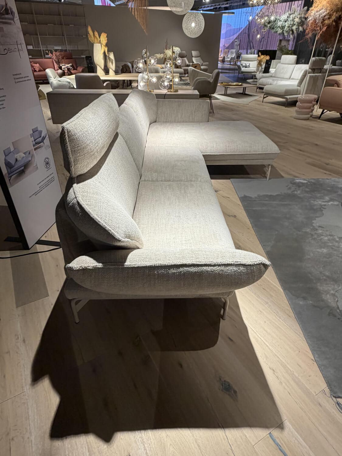 himolla - Ecksofa Nova 1378 Stoff 20 Labomba Carrara Beige Füße Metall Beige Mit Verstellbaren Seitenteilen - 4