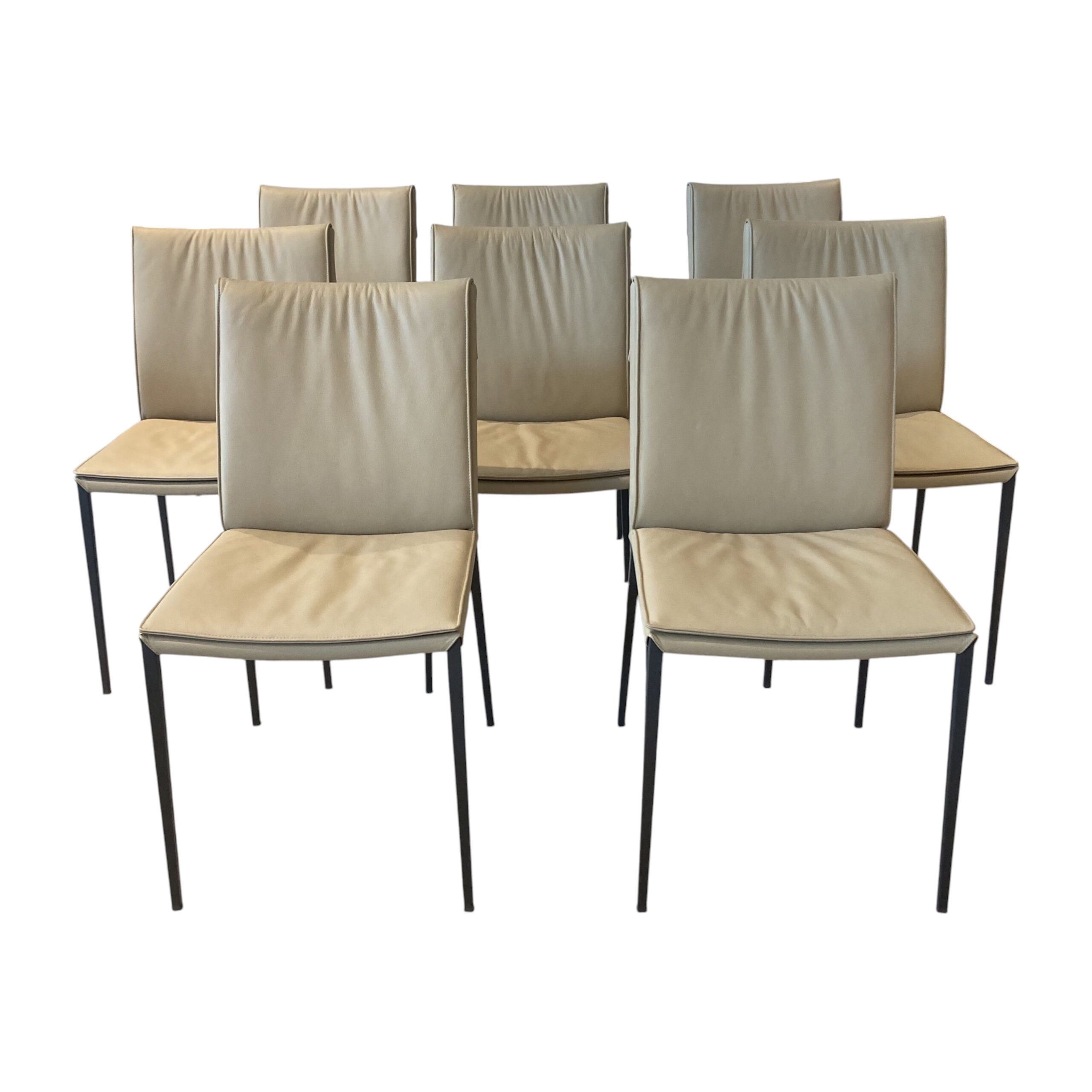 Cattelan Italia - 8er Set Stuhl Isabel Softleder Safari Beige Füße Metall Graphit Anthrazit Matt  - 1
